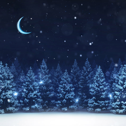 Fox Winter Night Tree Snow Vinyl Backdrop