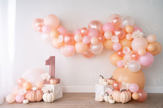 Fox Fall Girl Bday with Pumpkins Birthday Vinyl Backdrop Design by Kali