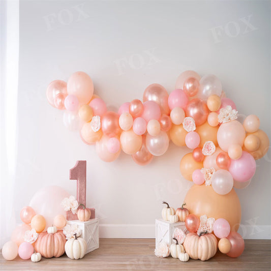 Fox Fall Girl Bday with Pumpkins Birthday Vinyl Backdrop Design by Kali