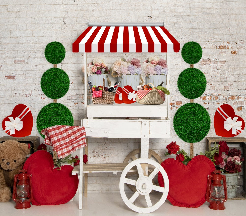 Fox Valentine's Day Candy Cart Photography Fabric/Vinyl Backdrop