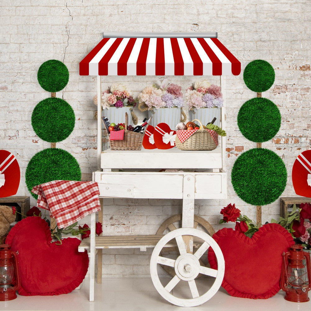 Fox Valentine's Day Candy Cart Photography Fabric/Vinyl Backdrop