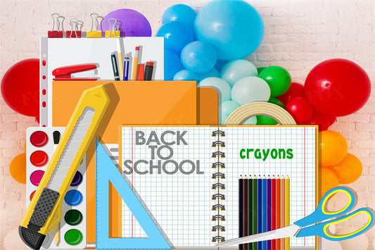 Fox Back to School Primary School Crayons Vinyl Backdrop
