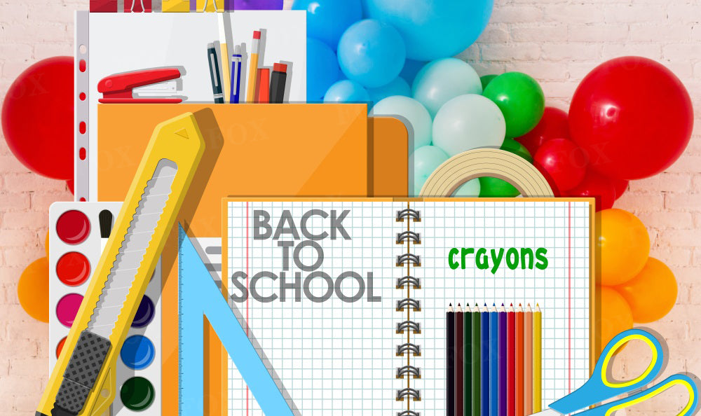 Fox Back to School Primary School Crayons Vinyl/Fabric Backdrop