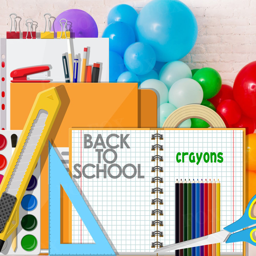 Fox Back to School Primary School Crayons Vinyl/Fabric Backdrop