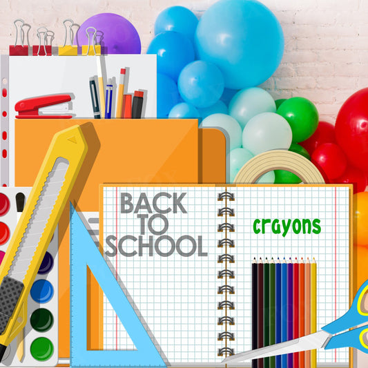 Fox Back to School Primary School Crayons Vinyl Backdrop