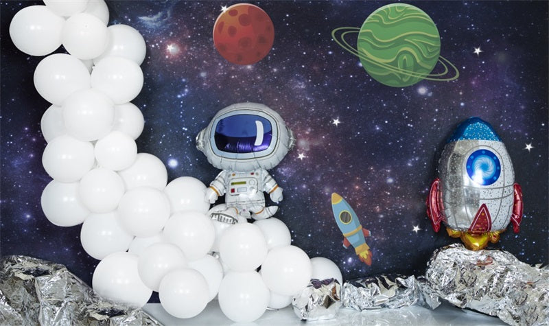 Fox Crush the Cake Birthday Astronaut Space Vinyl/Fabric Backdrop
