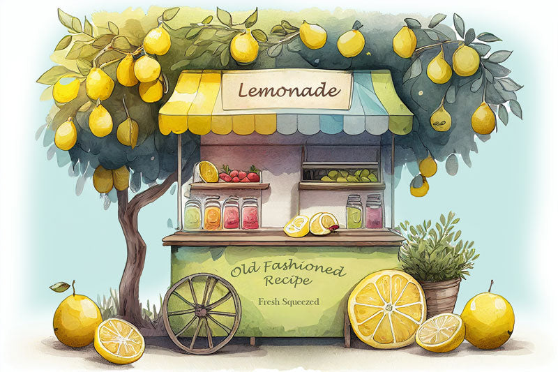 Fox Lemonade Stand Summer Vinyl/Fabric Spring Backdrop Designed By Blanca Perez