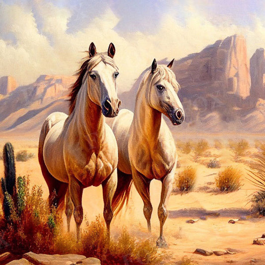 Fox Horses Summer Desert Fabric/Vinyl Backdrop Designed By Blanca Perez