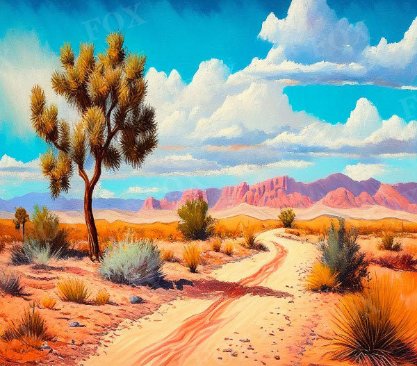 Fox Oil Painting Desert Summer Vinyl Backdrop Designed By Blanca Perez