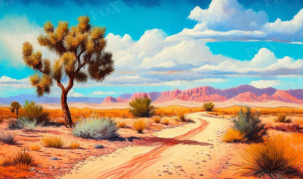 Fox Oil Painting Desert Summer Fabric/Vinyl Backdrop Designed By Blanca Perez