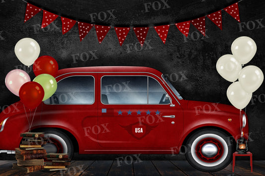Fox Independence Day Red Car Fabric/Vinyl Backdrop