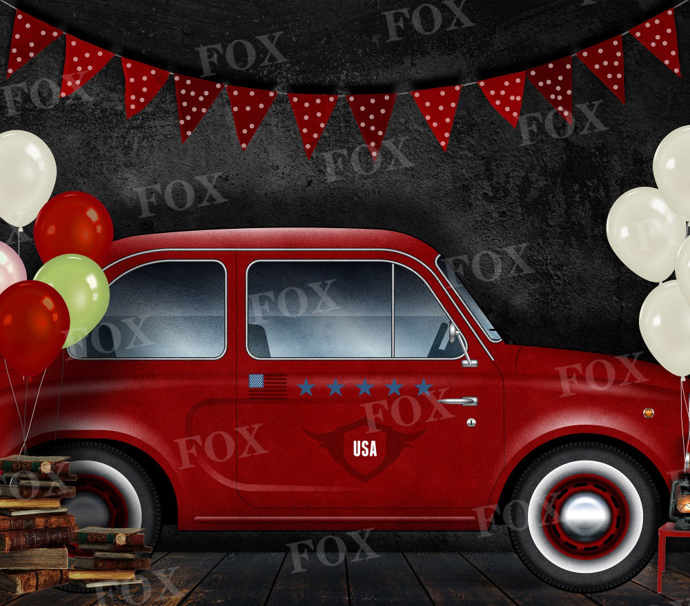Fox Independence Day Red Car Fabric/Vinyl Backdrop