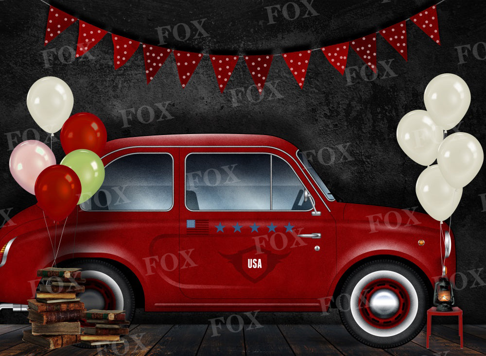 Fox Independence Day Red Car Vinyl Backdrop