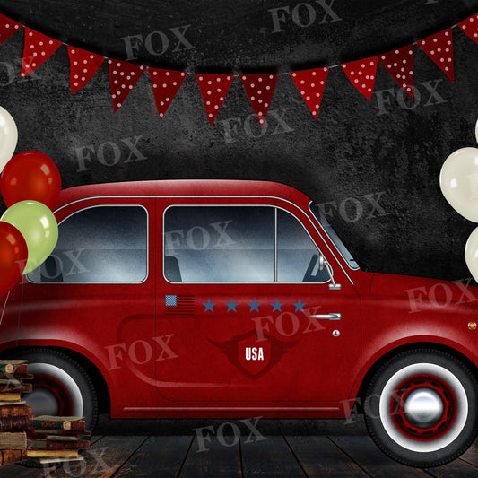 Fox Independence Day Red Car Vinyl Backdrop