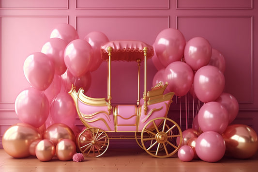 Fox Pink Birthday Fairy Tale Carriage Vinyl Backdrop