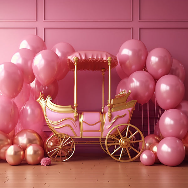 Fox Pink Birthday Fairy Tale Carriage Vinyl Backdrop