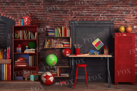 Fox Back to School Classroom Desk Vinyl Backdrop