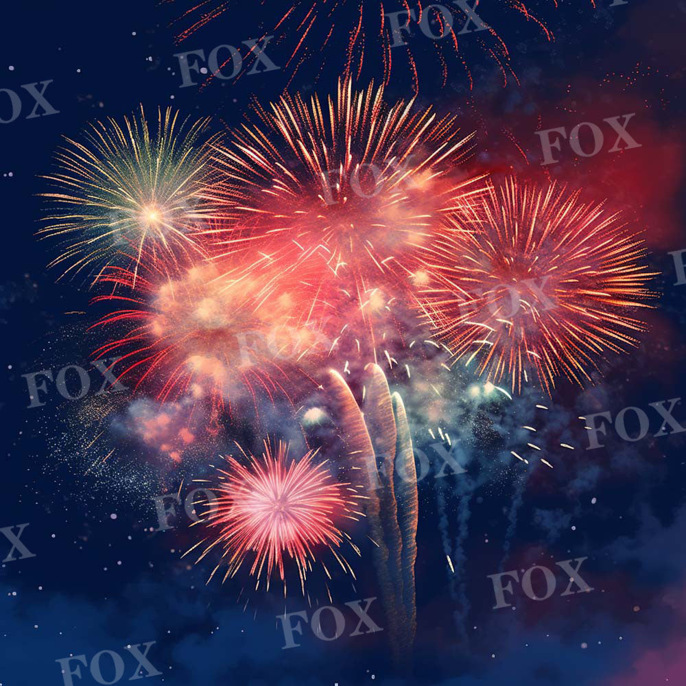 Fox Independence Day Fireworks Celebration Fabric/Vinyl Backdrop