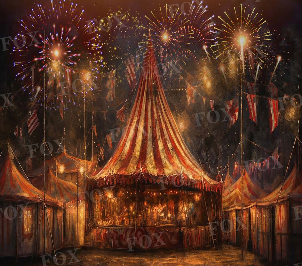 Fox Independence Day 4th of July Circus Fabric/Vinyl Backdrop