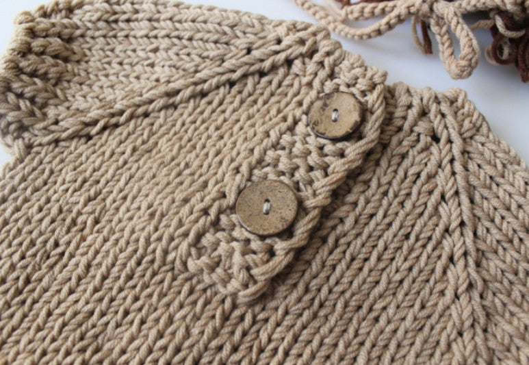 Fox Newborn Khaki Knit Outfit Clothes Hat with Clothes for Baby Photoshoot - Foxbackdrop