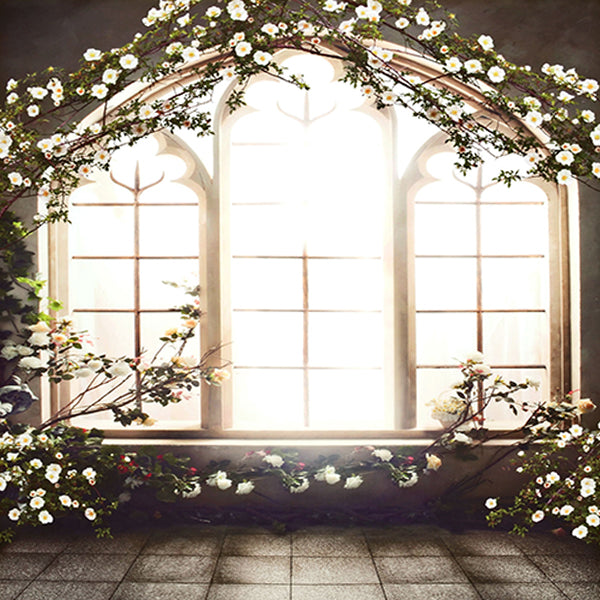 Fox Rolled Flower Windows Wedding Vinyl Backdrop - Foxbackdrop