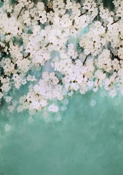 Fox Rolled White Flower Spring Green Vinyl Backdrop - Foxbackdrop