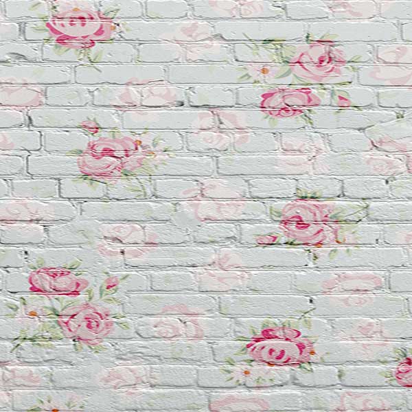 Fox Rolled Pink Flowers Grey Brick Vinyl Photo Backdrop - Foxbackdrop