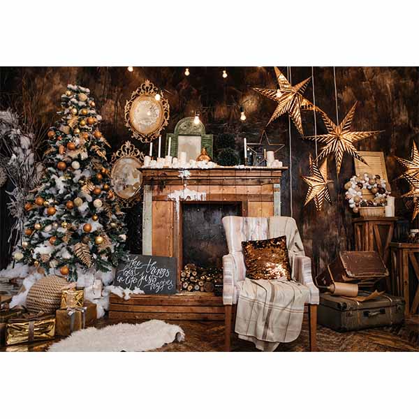 Fox Rolled Retro Christmas Brown Wood Vinyl Backdrop - Foxbackdrop