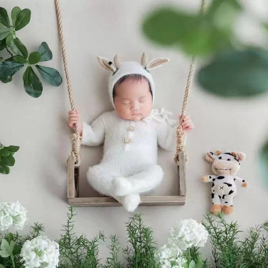 Fox Photography Props Newborn Hanging Basket Cotton Braided Rope Hammock Swing - Foxbackdrop