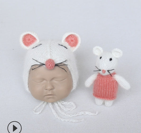 Fox 2pcs SMink Fleece Hat and Doll Newborn Photo Studio Props - Foxbackdrop