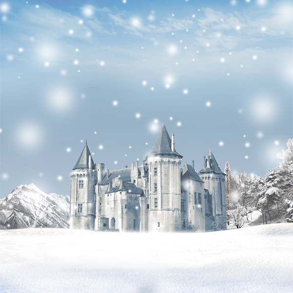 Fox Rolled Snow Winter Castle Vinyl Photo Backdrop - Foxbackdrop