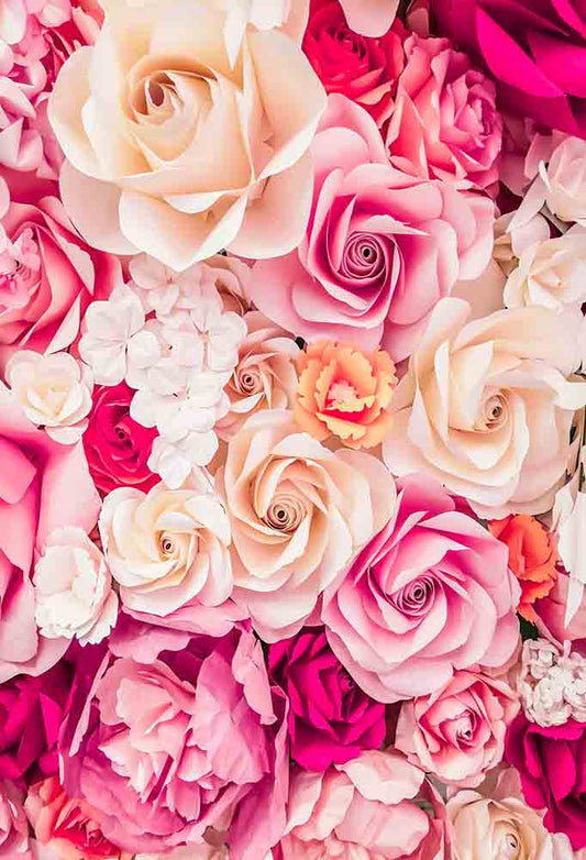 Fox Rolled Pink Flowers Vinyl Photography Backdrop - Foxbackdrop