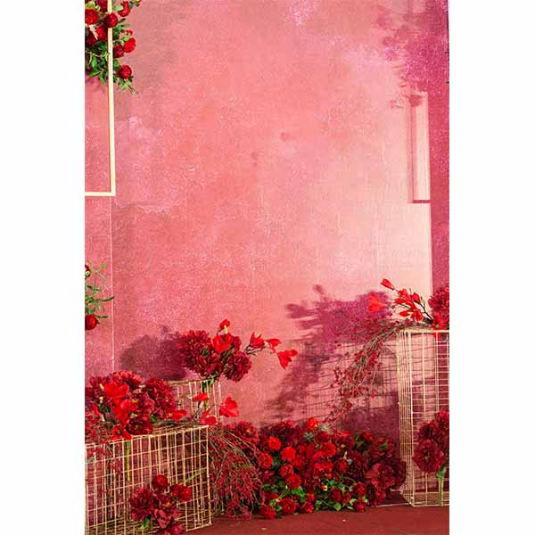 Fox Rolled Red Flowers Pink Love Valentine's Vinyl Backdrop - Foxbackdrop