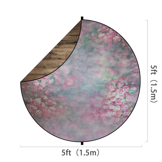 Fox Pink Flowers/Brown Wood Collapsible Photography Backdrop 5x5ft(1.5x1.5m) - Foxbackdrop