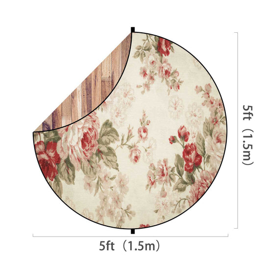 Fox Brown Wood/ Vintage Flowers Collapsible Backdrop 5x5ft(1.5x1.5m) - Foxbackdrop