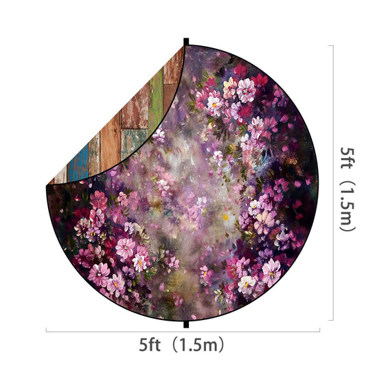 Fox Retro Wood/ Lilac Flowers Collapsible Backdrop 5x5ft(1.5x1.5m) - Foxbackdrop
