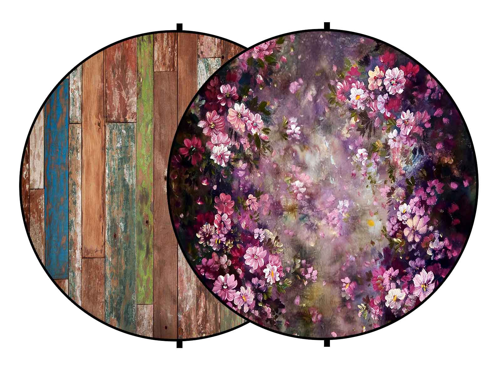 Fox Retro Wood/ Lilac Flowers Collapsible Backdrop 5x5ft(1.5x1.5m) - Foxbackdrop