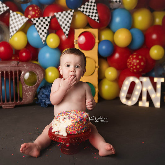 Fox Balloons Children Boy Birthday Vinyl Backdrop Design by Kali - Foxbackdrop