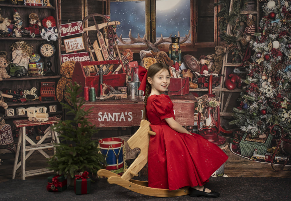 Fox Christmas Santa Toy Shop Vinyl Backdrop