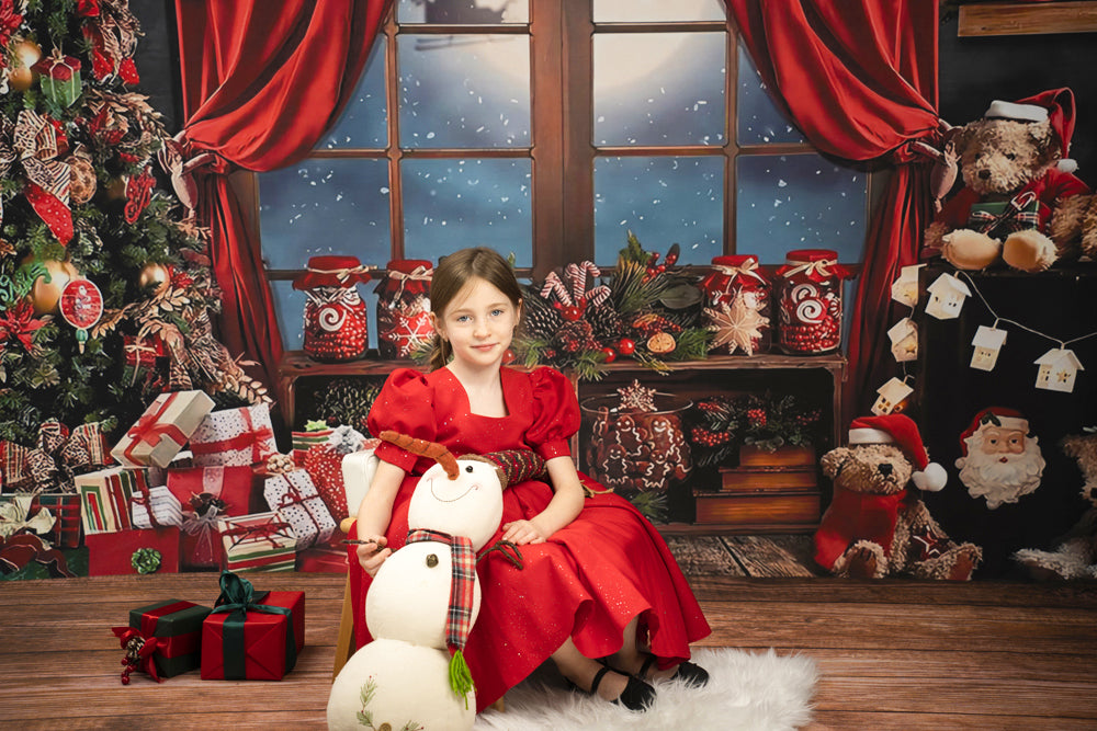 Fox Winter Christmas Photography Snow Tree Fabric/Vinyl Backdrop