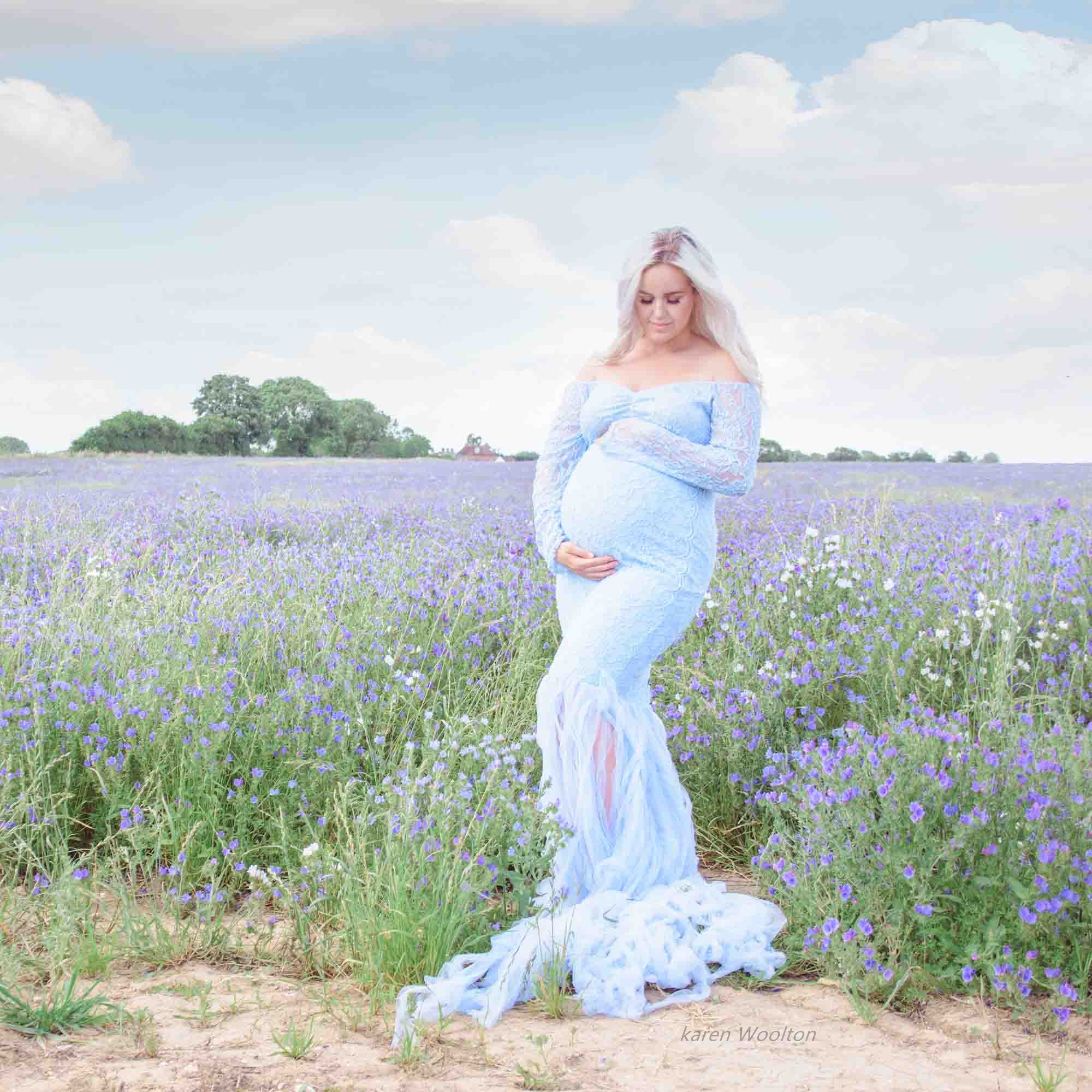 Fox Sexy Mermaid Long Blue Lace Mermaid Maternity Dress for Photoshoot - Foxbackdrop