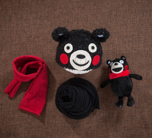 Fox Newborn 4pcs Kit Hat Wrap Scarf Bear Toy Studio Props for Photoshoot - Foxbackdrop