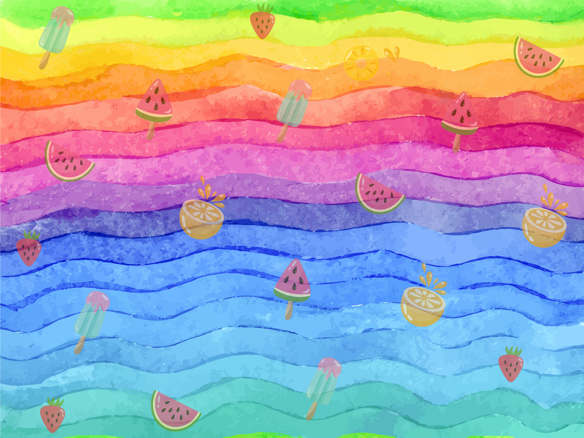 Fox Rainbow Fruit Children Birthday Photoshoot Vinyl Backdrop - Foxbackdrop