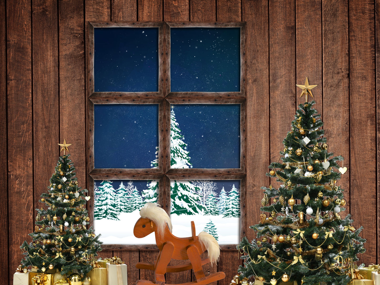 Fox Christmas Trees Wall Window Vinyl Backdrop for Children - Foxbackdrop