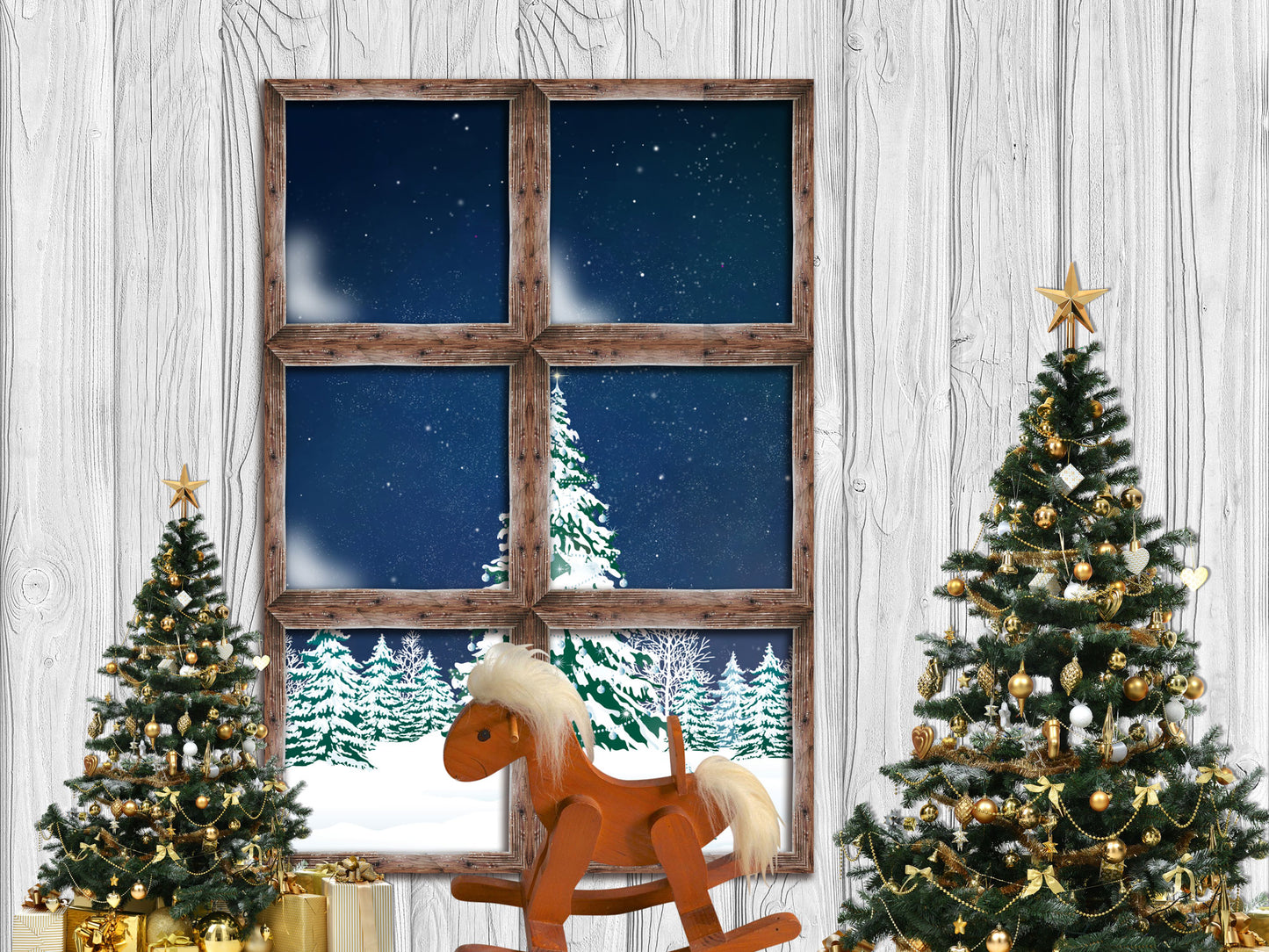 Fox Christmas Trees Winter Snow Window Vinyl Backdrop - Foxbackdrop