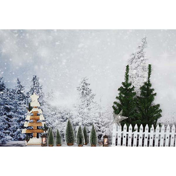 Fox Rolled Outdoor Snow Christmas Pine Vinyl Backdrops - Foxbackdrop