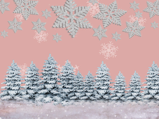 Fox Rolled Pink Snow Drops Christmas Vinyl Backdrops - Foxbackdrop