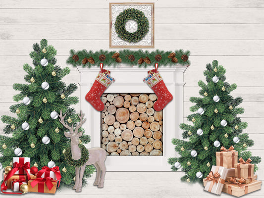 Fox Rolled Indoor Christmas Party Vinyl Photography Backdrop - Foxbackdrop