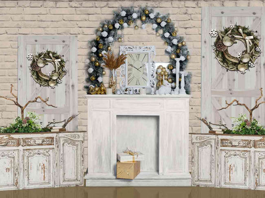 Fox Rolled Retro Christmas Vinyl Photos Backdrop - Foxbackdrop