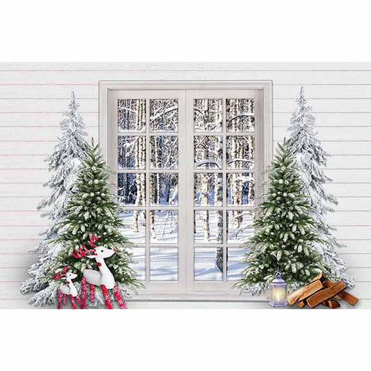 Fox Rolled Christmas Trees Window Vinyl Backdrop - Foxbackdrop